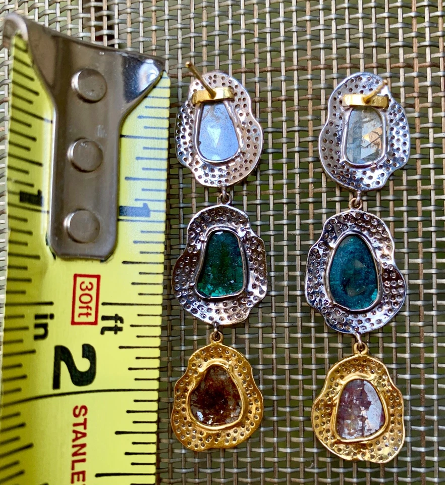 18K GOLD DIAMOND SLICED COLORED DIAMOND EARRINGS 9.89 CARATS  *NEW* - Image 3 of 3