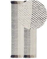 Teppich Wolle / Baumwolle Weiß 80X150 Cm Mit Fransen Streifen Handgewebt Emirler