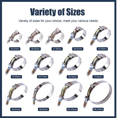 T Bolt Exhaust Clamp 10-Pack 1-3/16" T-Bolt Clamps - 301 Stainless