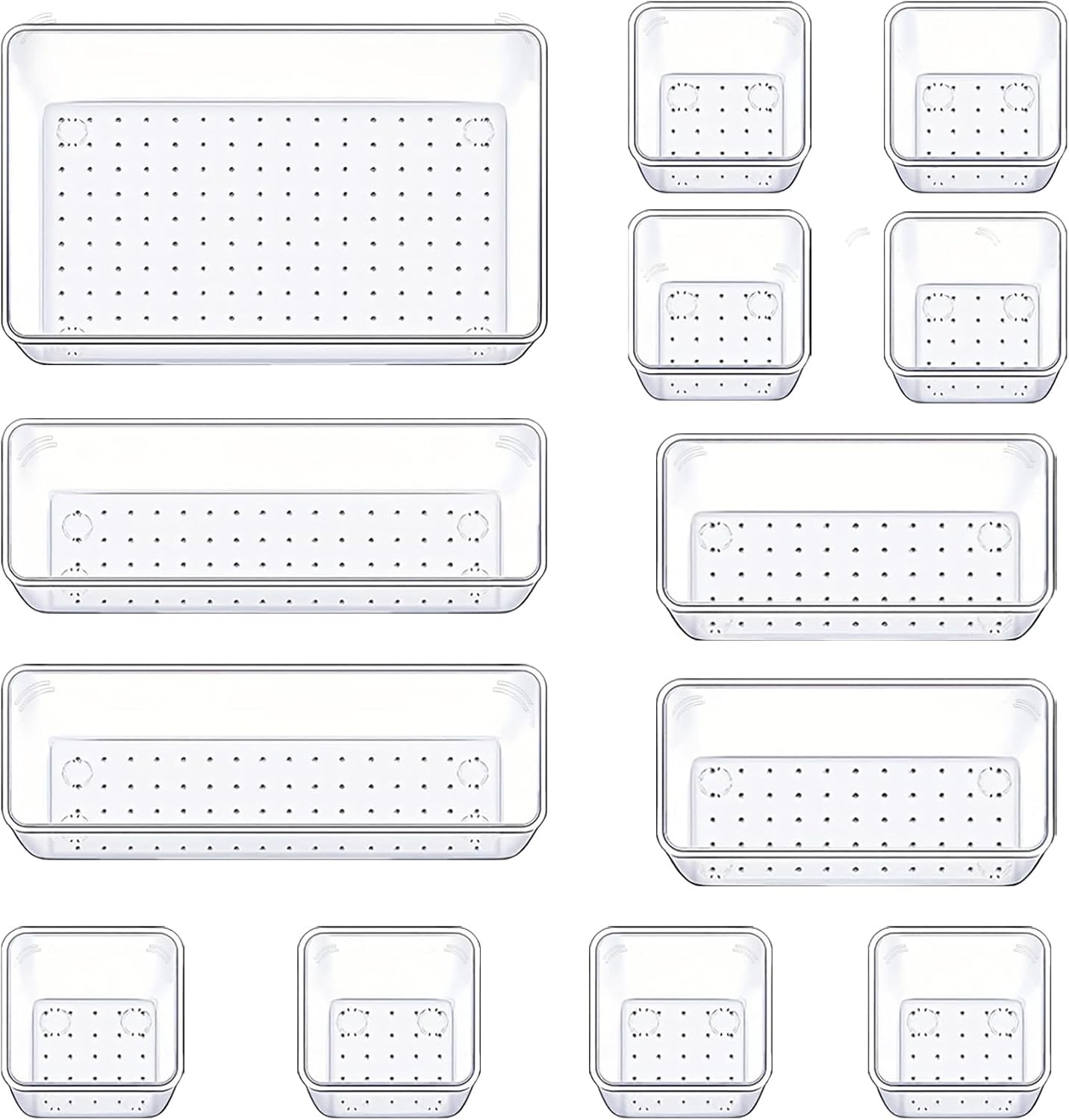 Drawer Organizers Set of 13, 4 Sizes Clear Plastic Drawer Organizers and Storage