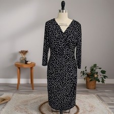 Ralph Lauren NWT Black & White Polka Dot Wrap Dress | Midi | Flattering Size 16