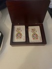 VTG Wood Box Set of 2 Golfer themed Playing Card Decks Sealed Pewter Ball On Lid — photo 3
