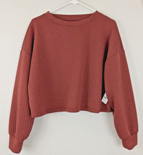 New Old Navy Active sz S Bounce Fleece knit Crop Sweatshirt brown stretchy 3696