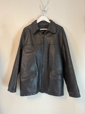 J. Crew Leather Jacket Mens Large Black Full Zip Diamond Lined Heavy Vintage