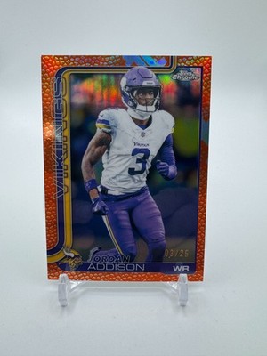 2025 Topps Chrome Jordan Addison Orange Football Refractor /25 #202 Vikings