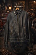 Men  s Lambskin Leather Biker Jacket Fitted Handmade Black Moto Coat, Heavy Duty