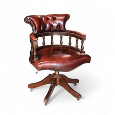 Vintage Red Leather Chesterfield Captains Chair Swivel Office Desk Chair