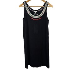 Adam Lippes Black 100% Silk Embellished Neckline Shift Dress Size 4 24HG113 NEW
