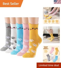 Soft Thick Wool Socks Set for Women - Cozy Ankle-High Cat Pattern Winter Socks