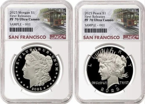 2 coin set 2025 proof morgan peace silver dollars ngc pf70 uc fr sf