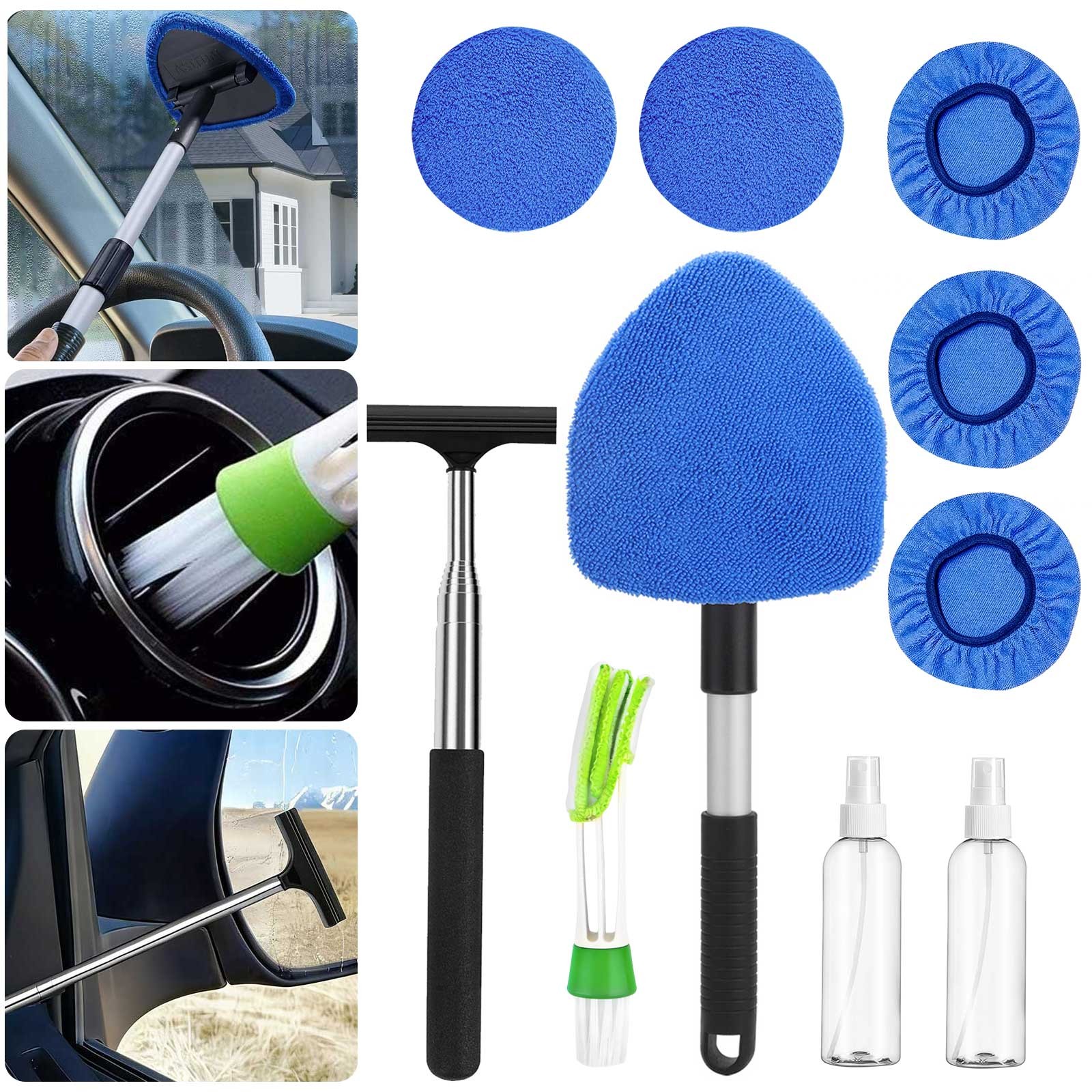 Windshield Cleaning Tool Kit Car Window Glass Wiper Cleaner Brush Pad + Squeegee