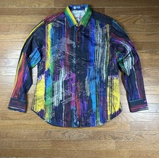 Robert Graham Button Up Bright Abstract Embroidered Flipped Cuff Men s Large