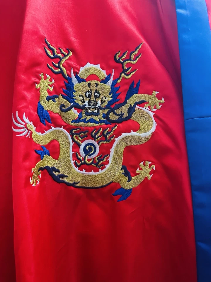 Lote De Colección 2 Batas de Dragón Chino Bordadas Dragón Rojo y Azul XXL Kimono de Seda Foto 3 de 4