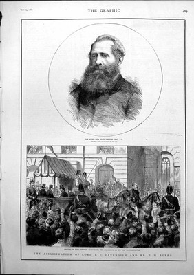 Antiker alter Druck Earl Spencer Attentat Lord Cavendish Mr T Burke 1882