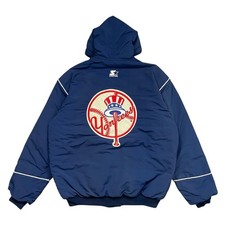 CHAQUETA ACOLCHADA CON CAPUCHA DE COLECCIÓN AÑOS 90 MLB NEW YORK YANKEES STARTER TALLA L HECHA EN EE. UU.