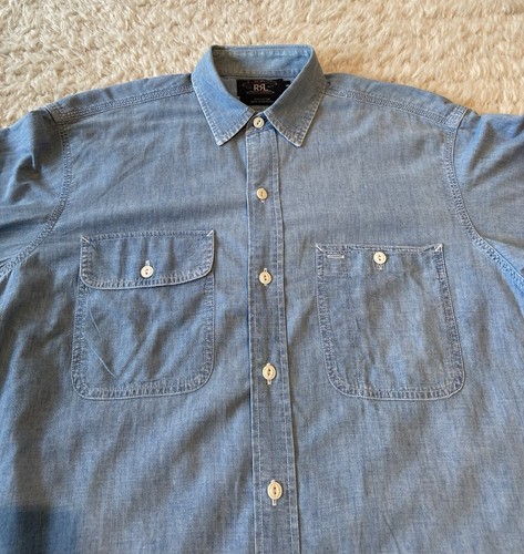 Vintage RRL Chambray Conductor Work Shirt Mens Denim Double RL Ralph Lauren 90’s - Picture 5 of 12