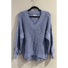 American Eagle Blue Chunky Knit Womens V Neck Sweater Size Large