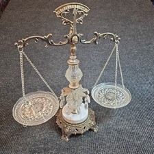 VTG Hollywood Regency Scale of Justice Glass & Marble Base Gold Crystal Damage