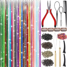 Hair Tinsel, 24 Colors 9800 Strands Hair Tinsel Kit with Tools 48 Inch Glitter T