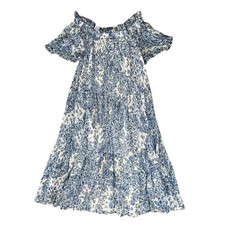 Sezane Women’s Ceres Alcazar Blue Off Shoulder Flutter Sleeve Floral Midi Dress