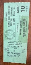 1989 ACC Tournament Championship Ticket Stub Duke vs. UNC Basketball March 13