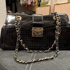 Gianni Versace Black Medium Chain Shoulder Bag Logo Magnetic Gold Hardware
