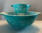 GLOSSY Vintage Pyrex Turquoise Hot Air Balloon Chip Dip Cinderella Set 444 441