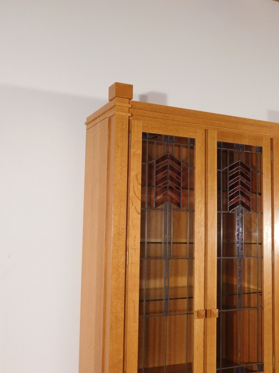 Frank Lloyd Wright Style Tiger Oak China Display Cabinet by