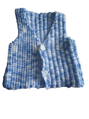 Handgestrickte Baby Weste Weste Cardigan blau weiß meliert 3-6 Monate Knöpfe