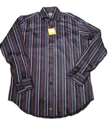 THOMAS DEAN New Mens Shirt Multi Color Stripe Luxury Pima Cotton LS  Lg $110 !!