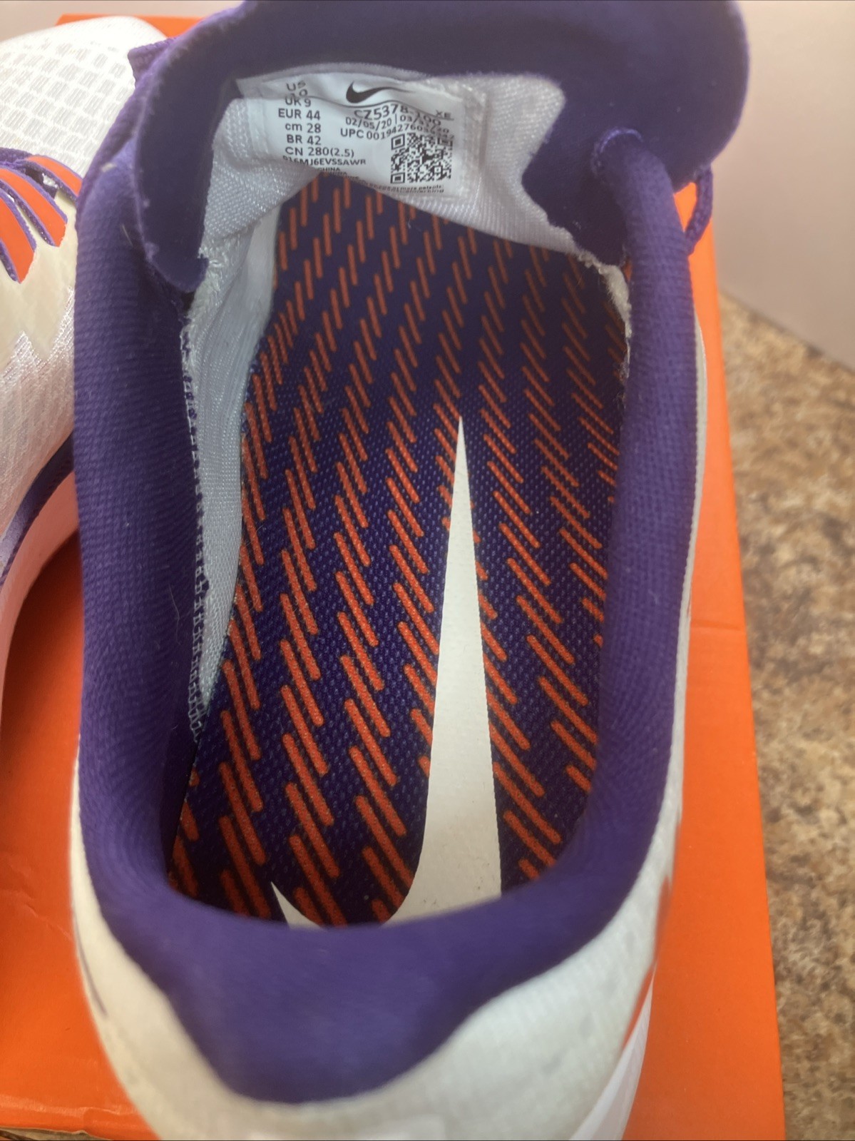 Clemson Tigers Nike Zoom Pegasus 37 Shoes Men's 10 White Purple Orange Running thumbnail 6