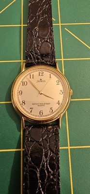 Vtg Jemis Watch Mens ? Unisex Gold Tone Leather Faux Lizard  display picture 3