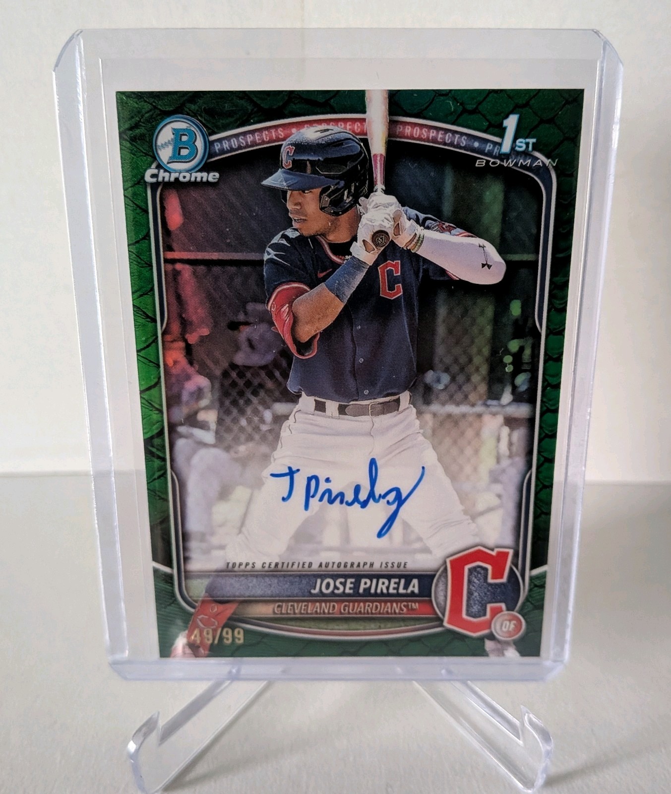 Jose Pirela 2025 Bowman Chrome Green Reptilian Chrome Auto /99 CPA-JP