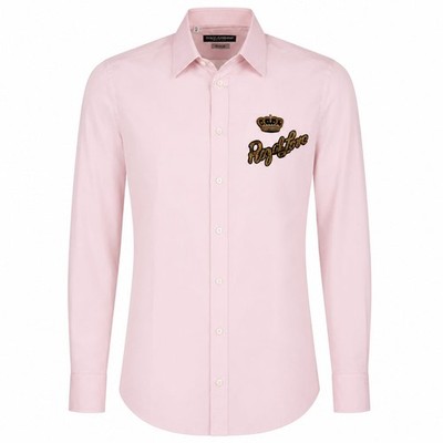 DOLCE & GABBANA Perlen Krone Royal Love Patch Baumwolle Hemd GOLD Pink