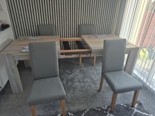 Next ,Wood Grain Effect, Extendable  Dining  Table C/w 4 Grey Leather  Chairs