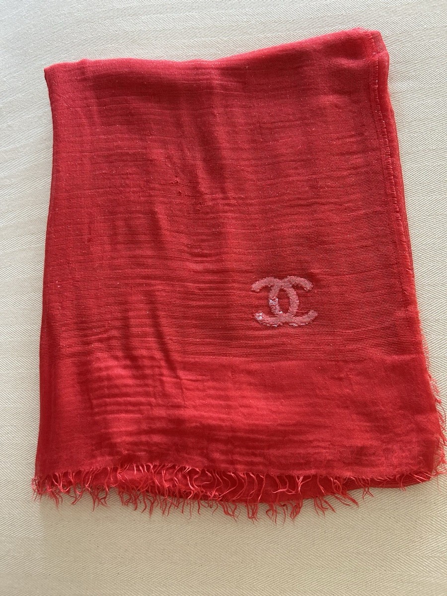 CHANEL Women's Scarf Red/Orange Sequins CC Logo Long Scarf | eBay