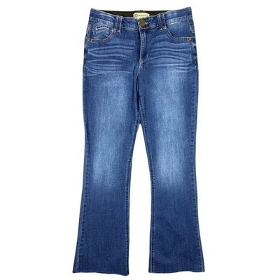 Democracy Ab Technology Flare Jeans Medium Wash Blue Raw Hem Womens Size 10