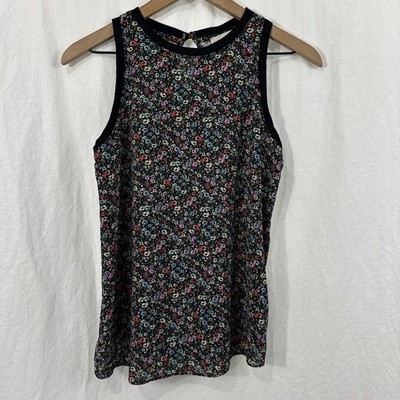 Loft Black Multicolor Floral Sleeveless Tank Top Womens Sz XS Cottage Career