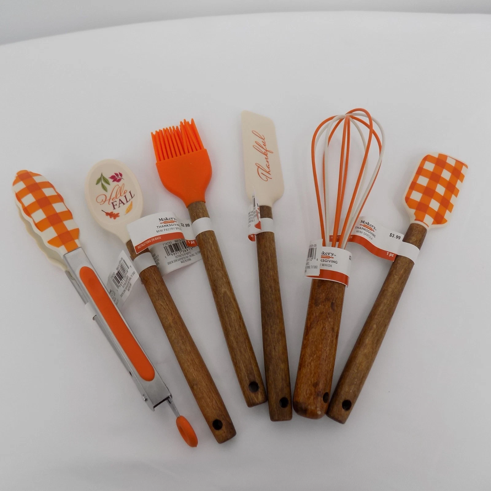 6 Makery Silicon Wooden Mini Kitchen Utensil Set Thanksgiving Themed Fall Autumn