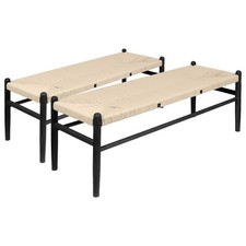 Wooden Scandi Style Dining Benches - Black/Natural - Pack of 2