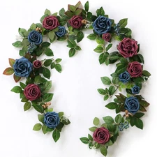5FT Handcrafted Artificial Rose Flower Garland, Burgundy Flower Garland for W...