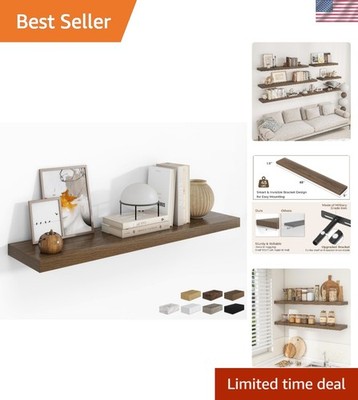 Charming 48-Inch Floating Wall Shelves in Rustic Walnut for Living and Storage