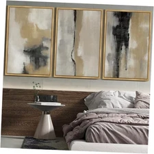 KUVIOKE Black Abstract 24 x 36in x 3 Panels Natural Gray Abstract. Modern