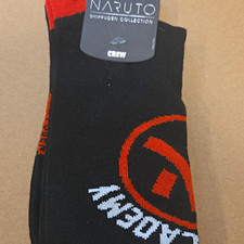 Bioworld Naruto Shippuden Men's Crew Socks Size 10-13 1 Pair Black/Orange
