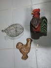 Lot Of Vintage Chicken And Rooster Decor Metal Egg Basket Copper Rooster — photo 2