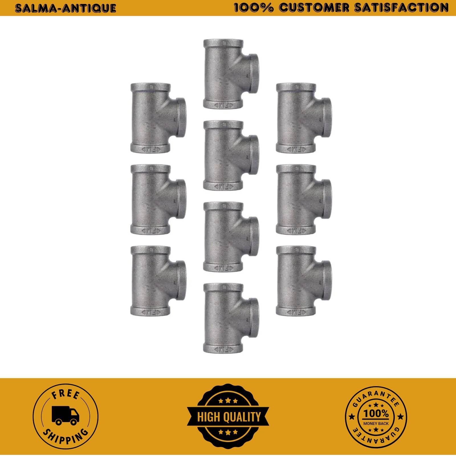 Tee Fitting 1/2" x 1/2" Black Iron FPT DIY Industrial Pipe Plumbing 10-Pack New