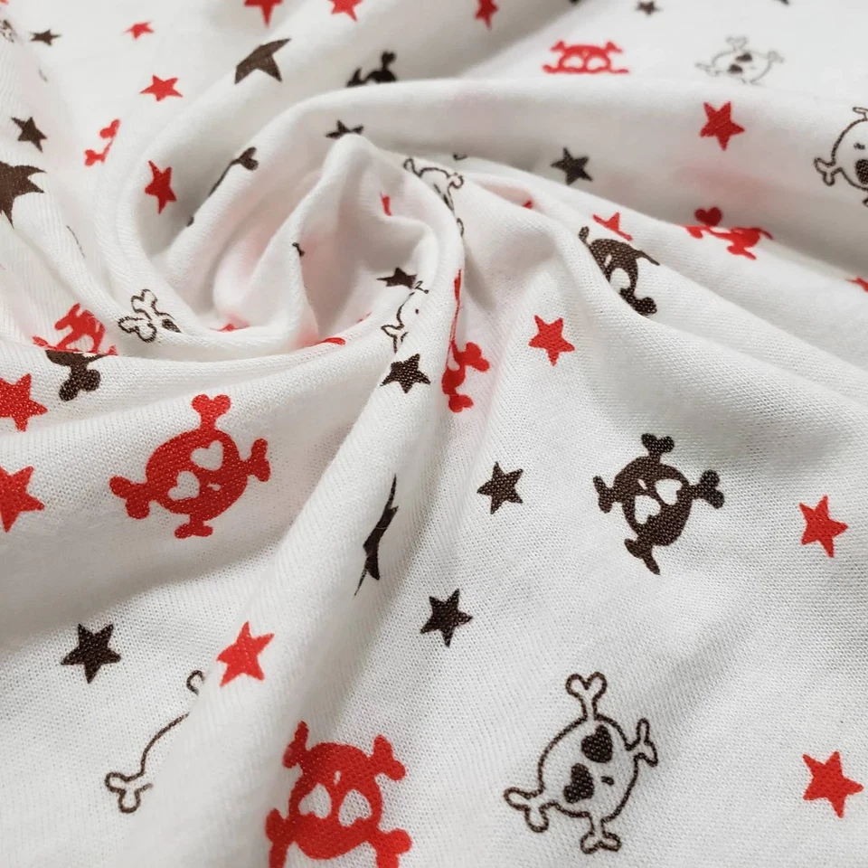 骷髅和星星印花轻便棉质汗布面料 — 第 3/4 张图片