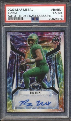 2023 Leaf Metal AUTO TIE-DYE KALEIDOSCOPE #1/3 Bo Nix ROOKIE PSA 6 BRONCOS