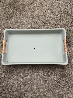 Threshold x Studio McGee Rectangular Earthenware Tray with Rattan Handles New