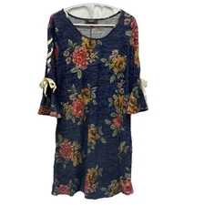 Naif women's sweater dress size medium floral navy blue soft tie sleeves nwt